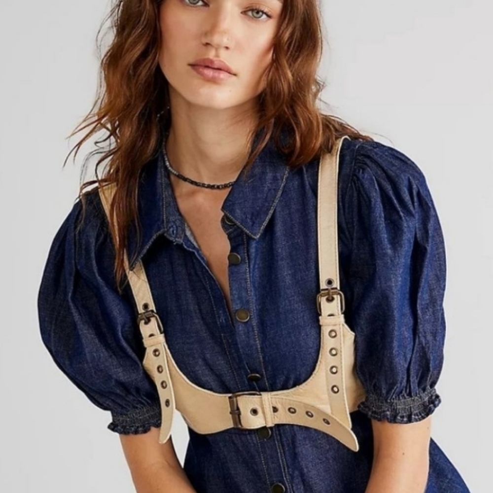 Free People Rebel Leather Harness Sandstorm Vest